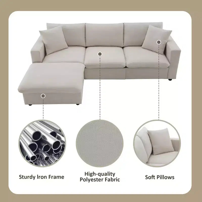 GDFStudio Bruce Divano Sezionale a L in Tessuto 101 con Pouf Ottomano