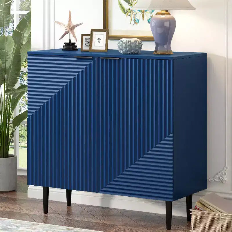 70W Set of 2 Modern Minimalist Sideboard TV Stand TV Console Buffet Cabinet with Geometric Door and Adjustable Shelf-ModernLuxe