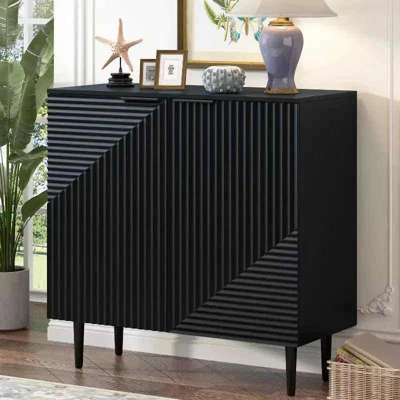70W Set of 2 Modern Minimalist Sideboard TV Stand TV Console Buffet Cabinet with Geometric Door and Adjustable Shelf-ModernLuxe