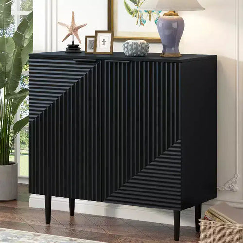 70W Set of 2 Modern Minimalist Sideboard TV Stand TV Console Buffet Cabinet with Geometric Door and Adjustable Shelf-ModernLuxe