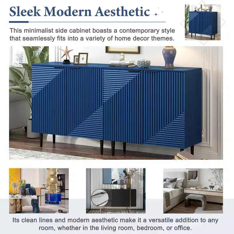 70W Set of 2 Modern Minimalist Sideboard TV Stand TV Console Buffet Cabinet with Geometric Door and Adjustable Shelf-ModernLuxe