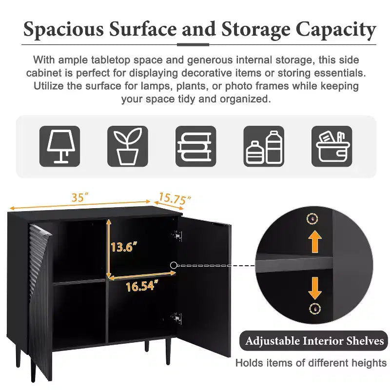 70W Set of 2 Modern Minimalist Sideboard TV Stand TV Console Buffet Cabinet with Geometric Door and Adjustable Shelf-ModernLuxe