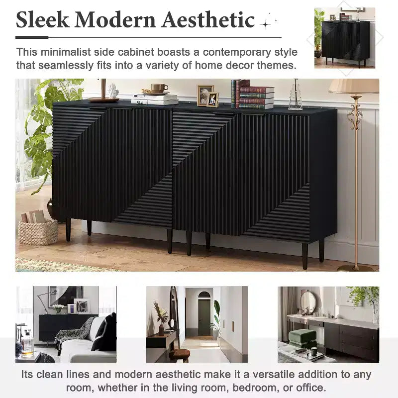 70W Set of 2 Modern Minimalist Sideboard TV Stand TV Console Buffet Cabinet with Geometric Door and Adjustable Shelf-ModernLuxe