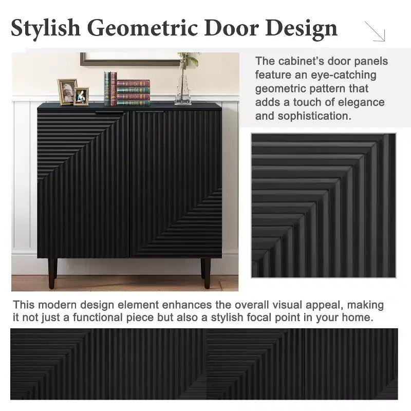 70W Set of 2 Modern Minimalist Sideboard TV Stand TV Console Buffet Cabinet with Geometric Door and Adjustable Shelf-ModernLuxe