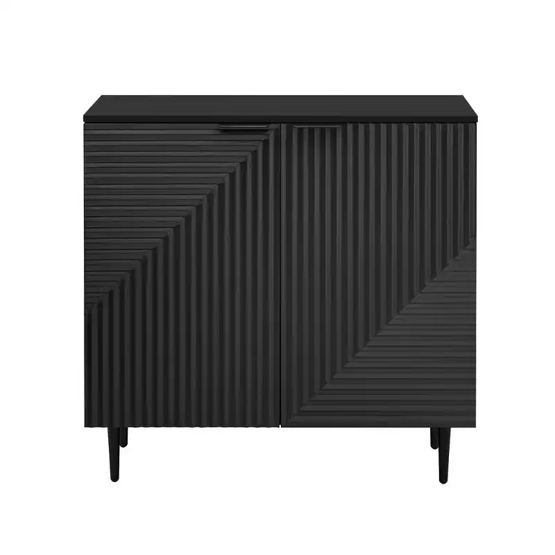 70W Set of 2 Modern Minimalist Sideboard TV Stand TV Console Buffet Cabinet with Geometric Door and Adjustable Shelf-ModernLuxe