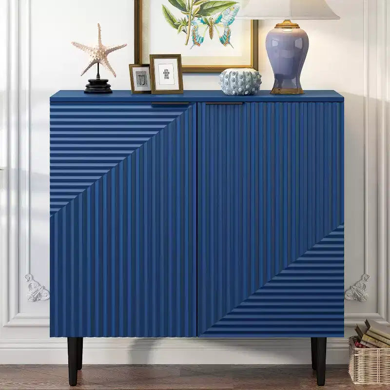 70W Set of 2 Modern Minimalist Sideboard TV Stand TV Console Buffet Cabinet with Geometric Door and Adjustable Shelf-ModernLuxe