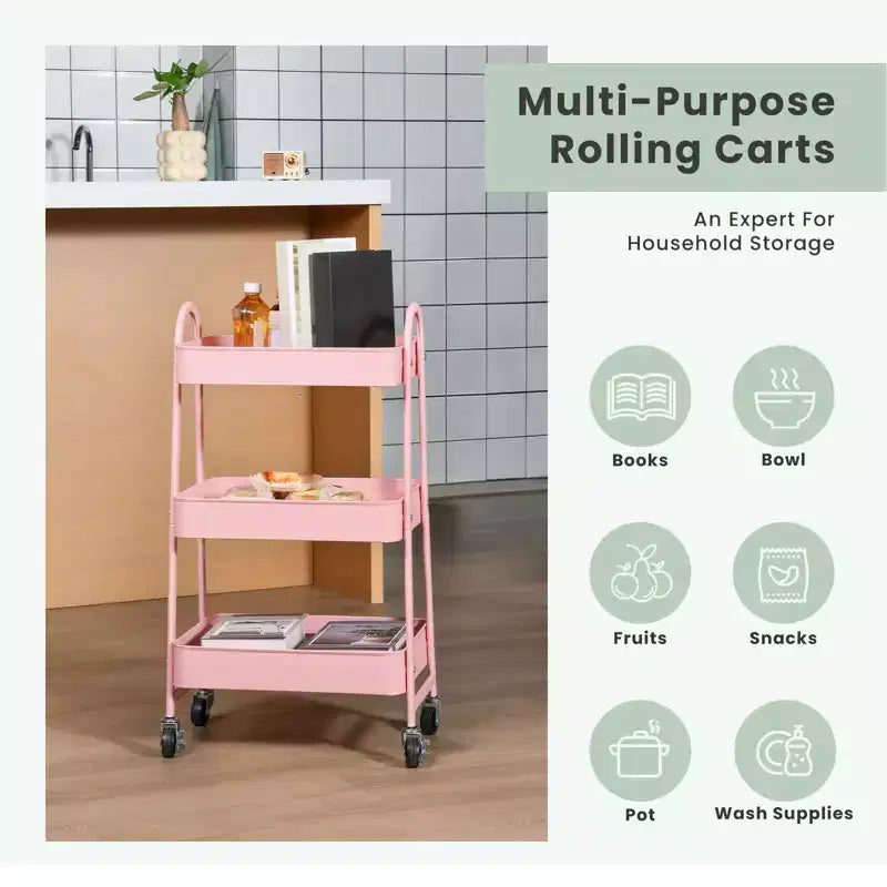 JIONJOY Carrello di servizio a 3 livelli, carrello portaoggetti mobile in metallo premium con ruote bloccabili, organizer definitivo per ogni stanza della casa