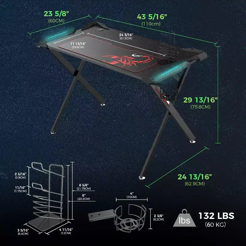 43x23 Gaming Desk with X-shaped Legs