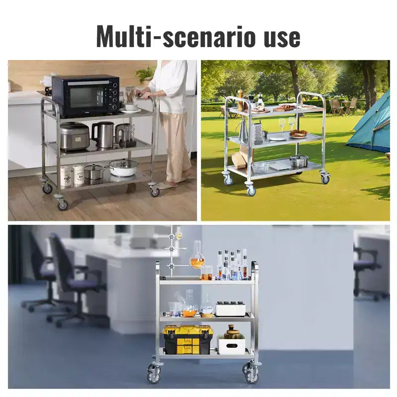Carrello in acciaio inossidabile VEVOR, carrello di servizio da laboratorio a 3 ripiani con capacità di carico di 181 kg