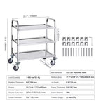 Carrello in acciaio inossidabile VEVOR, carrello di servizio da laboratorio a 3 ripiani con capacità di carico di 181 kg