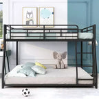 Letto a castello Twin XL sopra Queen/Full XL sopra Queen, letto a castello a terra in metallo, nero - ModernLuxe