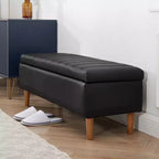 VECELO Modern Soft PU Leather Storage Bench, Ottoman 44 Shoestool with 6.1 Deep Storage Space for Living Room or Bedroom, Easy to Clean, Black