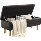 VECELO Modern Soft PU Leather Storage Bench, Ottoman 44 Shoestool with 6.1 Deep Storage Space for Living Room or Bedroom, Easy to Clean, Black