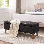 VECELO Modern Soft PU Leather Storage Bench, Ottoman 44 Shoestool with 6.1 Deep Storage Space for Living Room or Bedroom, Easy to Clean, Black