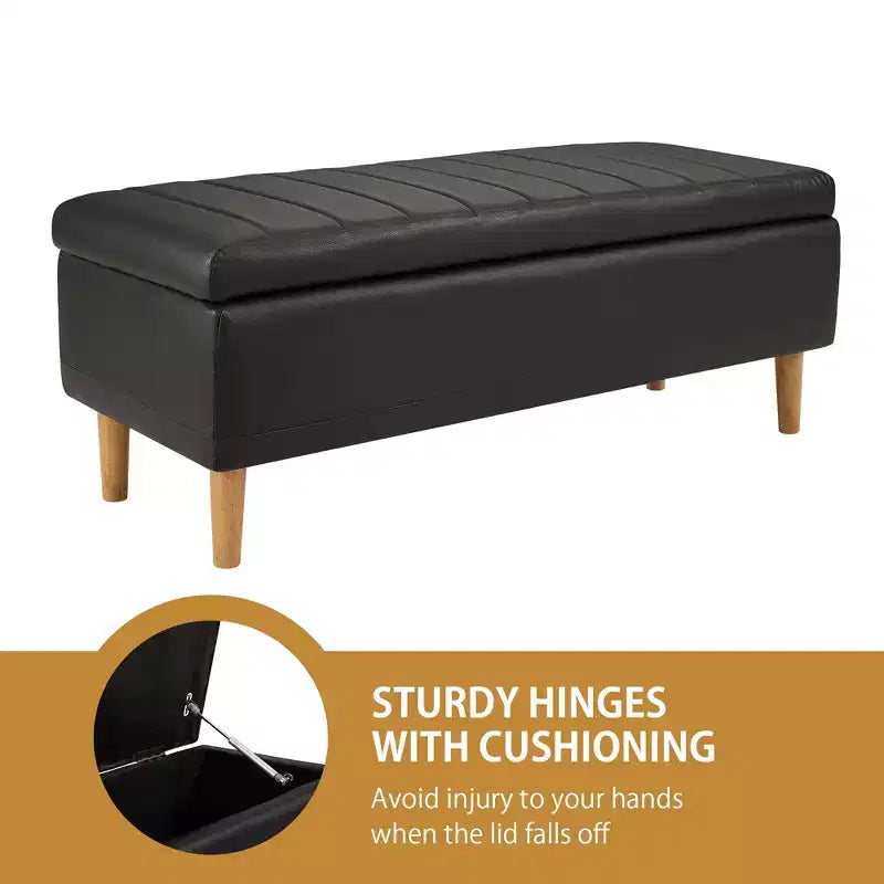 VECELO Modern Soft PU Leather Storage Bench, Ottoman 44 Shoestool with 6.1 Deep Storage Space for Living Room or Bedroom, Easy to Clean, Black