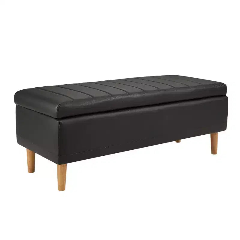 VECELO Modern Soft PU Leather Storage Bench, Ottoman 44 Shoestool with 6.1 Deep Storage Space for Living Room or Bedroom, Easy to Clean, Black