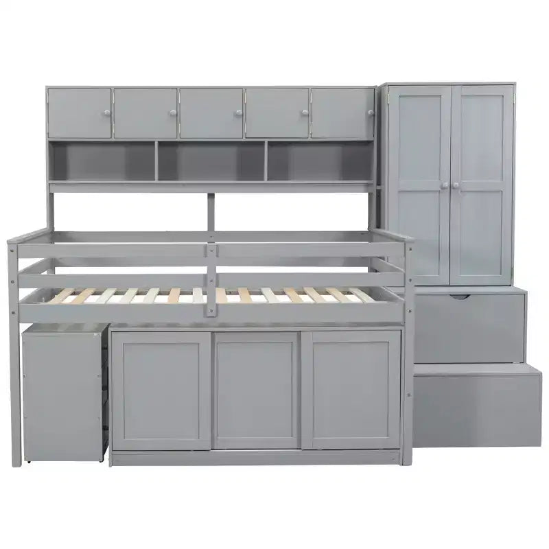 Whisen 108.2L x 42W Modern Design Loft Bed with Wardrobe, Desk, Drawers and Shelves
