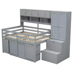 Whisen 108.2L x 42W Modern Design Loft Bed with Wardrobe, Desk, Drawers and Shelves