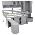 Whisen 108.2L x 42W Modern Design Loft Bed with Wardrobe, Desk, Drawers and Shelves