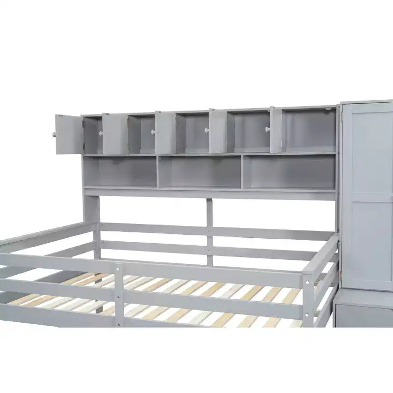 Whisen 108.2L x 42W Modern Design Loft Bed with Wardrobe, Desk, Drawers and Shelves