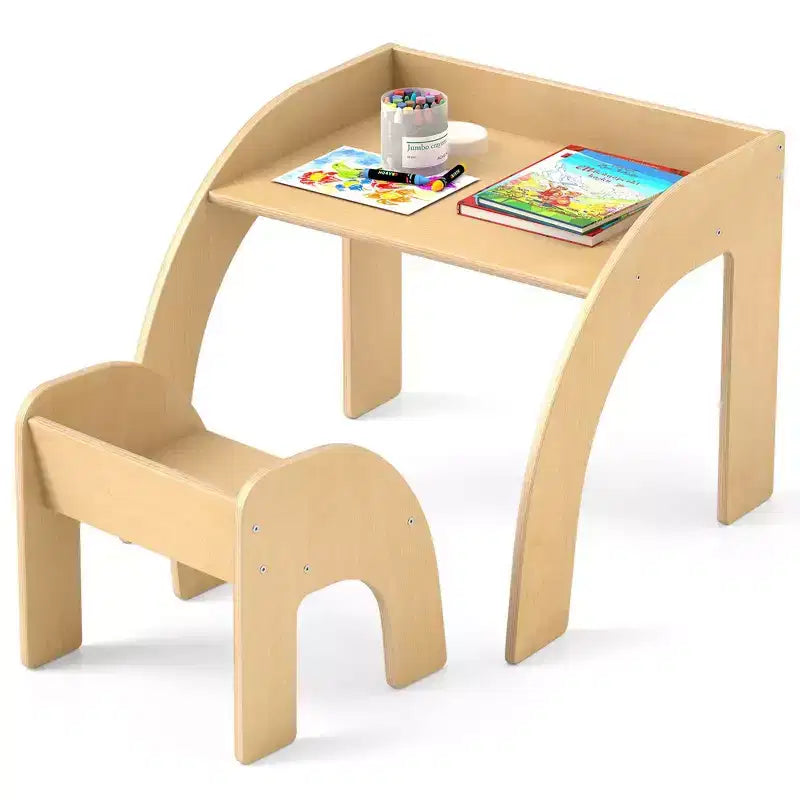 Costway Kids Desk and Chair Set Wooded Toddler Table and Chair Set with Proper Height Natural/White
