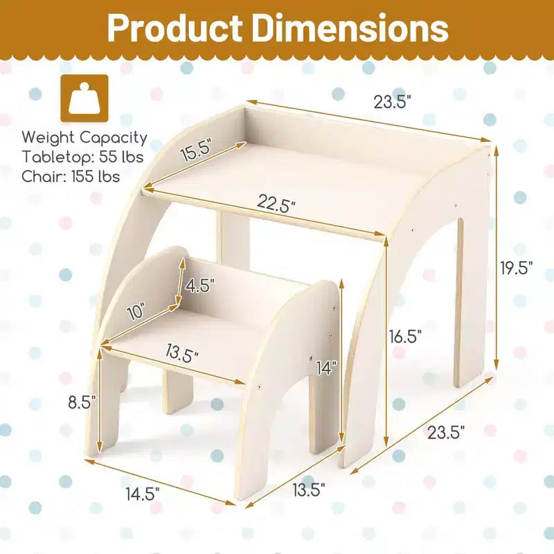Costway Kids Desk and Chair Set Wooded Toddler Table and Chair Set with Proper Height Natural/White
