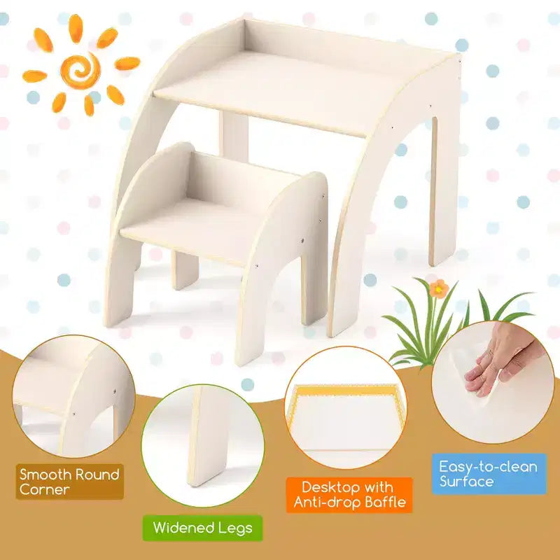 Costway Kids Desk and Chair Set Wooded Toddler Table and Chair Set with Proper Height Natural/White