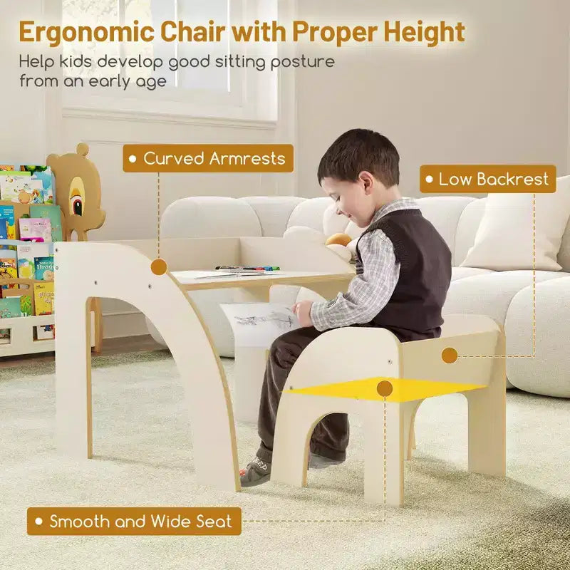 Costway Kids Desk and Chair Set Wooded Toddler Table and Chair Set with Proper Height Natural/White