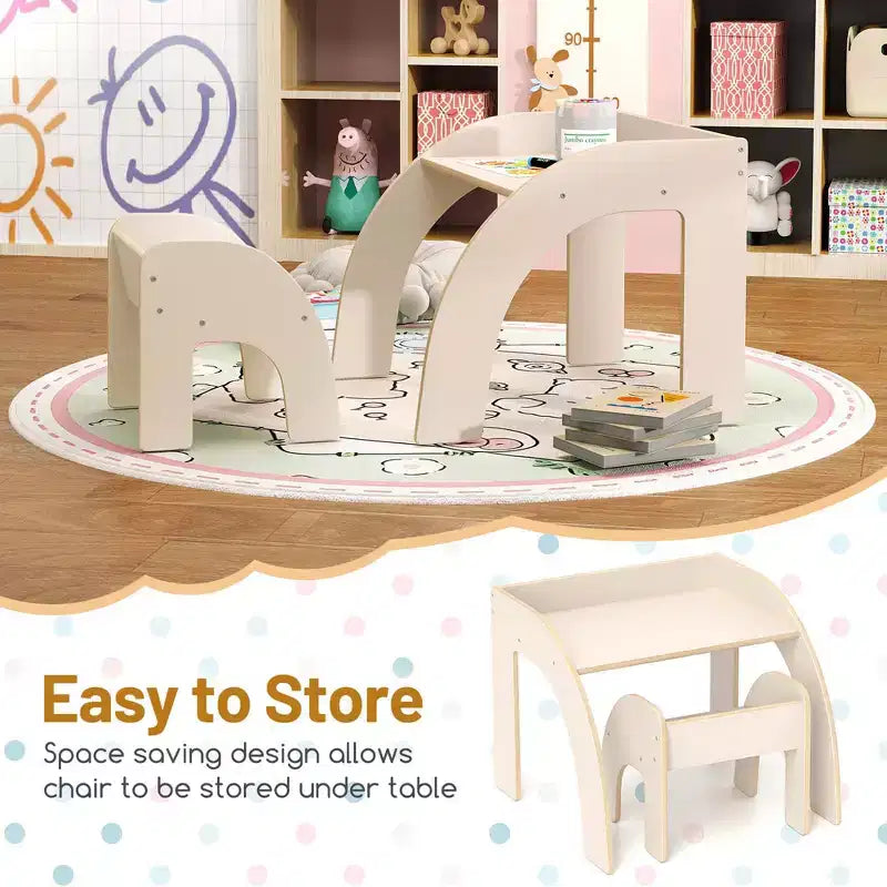Costway Kids Desk and Chair Set Wooded Toddler Table and Chair Set with Proper Height Natural/White