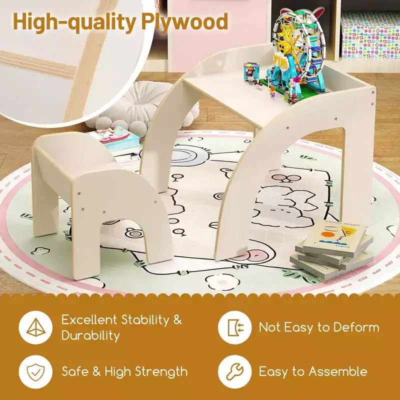 Costway Kids Desk and Chair Set Wooded Toddler Table and Chair Set with Proper Height Natural/White