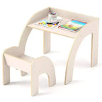Costway Kids Desk and Chair Set Wooded Toddler Table and Chair Set with Proper Height Natural/White