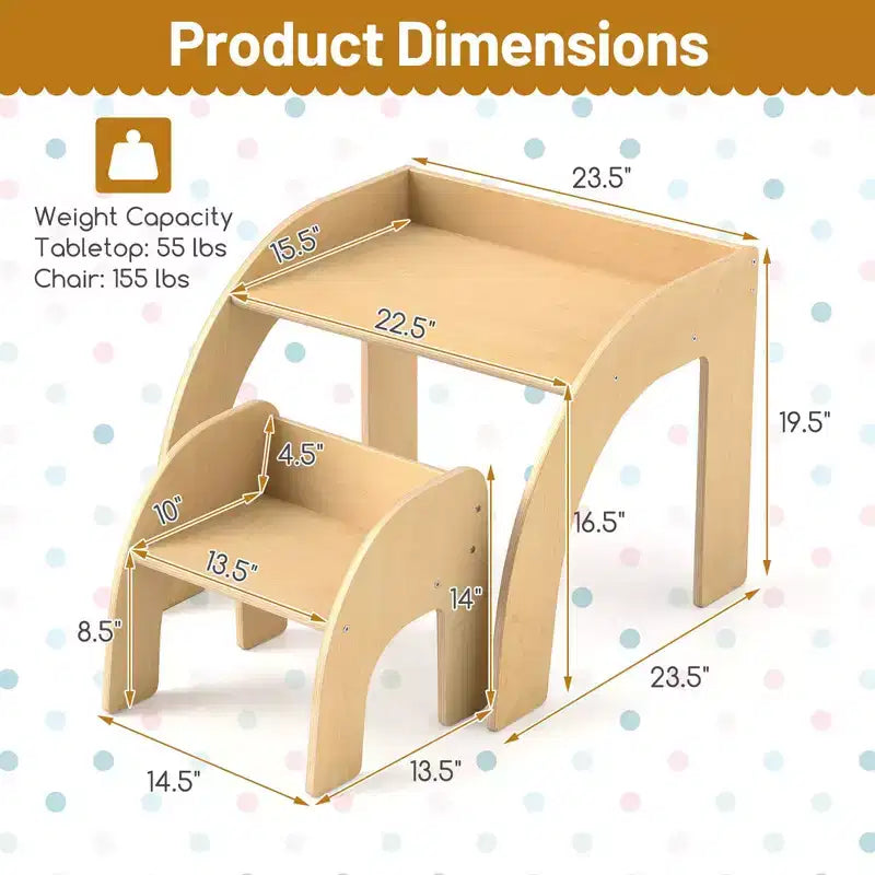 Costway Kids Desk and Chair Set Wooded Toddler Table and Chair Set with Proper Height Natural/White