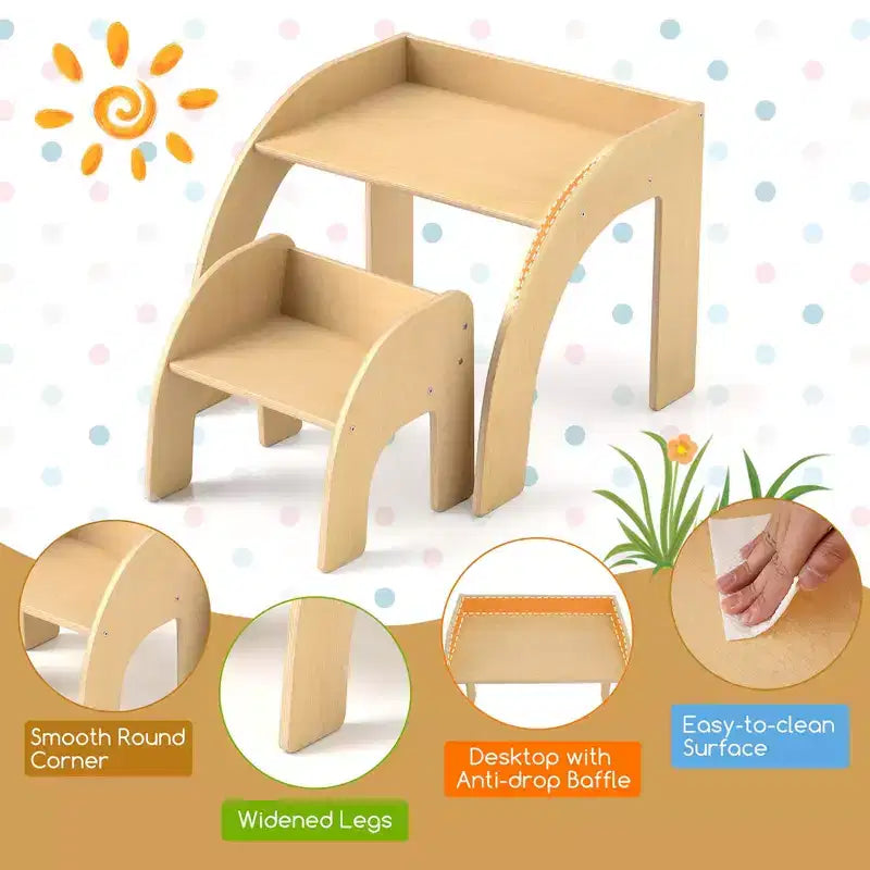 Costway Kids Desk and Chair Set Wooded Toddler Table and Chair Set with Proper Height Natural/White