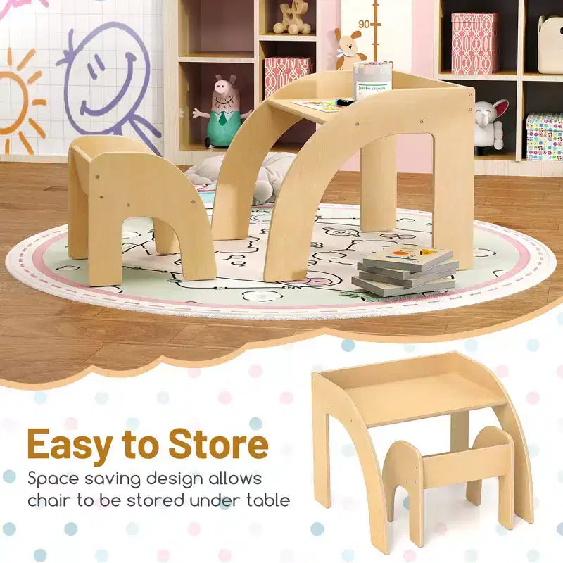 Costway Kids Desk and Chair Set Wooded Toddler Table and Chair Set with Proper Height Natural/White