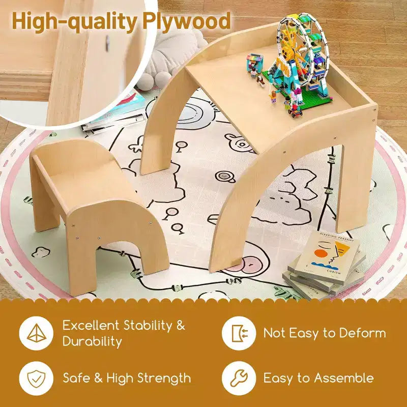 Costway Kids Desk and Chair Set Wooded Toddler Table and Chair Set with Proper Height Natural/White