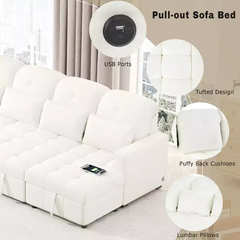 Whisen 110 Divano moderno a U di grandi dimensioni, divano sezionale versatile con chaise longue e porte USB