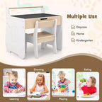 Costway Tavolo e Sedia per Bambini 3 in 1 in Legno con Piano Rimovibile, Contenitore Nascosto, Carta