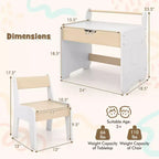 Costway Tavolo e Sedia per Bambini 3 in 1 in Legno con Piano Rimovibile, Contenitore Nascosto, Carta