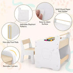 Costway Tavolo e Sedia per Bambini 3 in 1 in Legno con Piano Rimovibile, Contenitore Nascosto, Carta