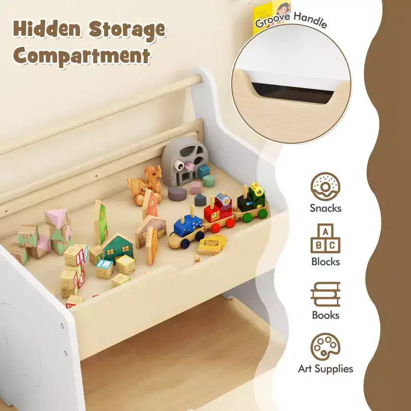 Costway Tavolo e Sedia per Bambini 3 in 1 in Legno con Piano Rimovibile, Contenitore Nascosto, Carta
