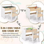 Costway Tavolo e Sedia per Bambini 3 in 1 in Legno con Piano Rimovibile, Contenitore Nascosto, Carta