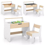 Costway Tavolo e Sedia per Bambini 3 in 1 in Legno con Piano Rimovibile, Contenitore Nascosto, Carta