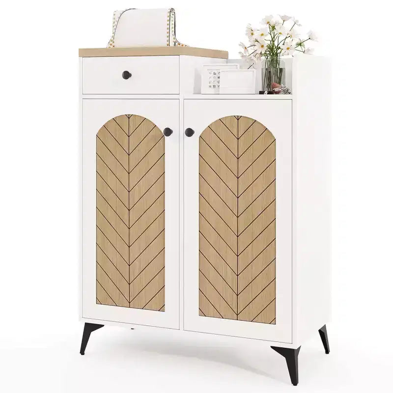 Costway 6-Tier Shoe Cabinet with Drawer 6 Removable Shelves Ventilation Openings Metal Legs