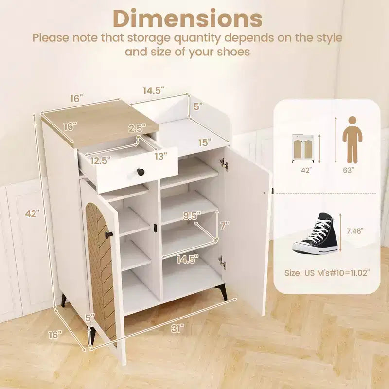 Costway Scarpiera a 6 Ripiani con Cassetto 6 Ripiani Rimovibili Fori di Ventilazione Gambe in Metallo