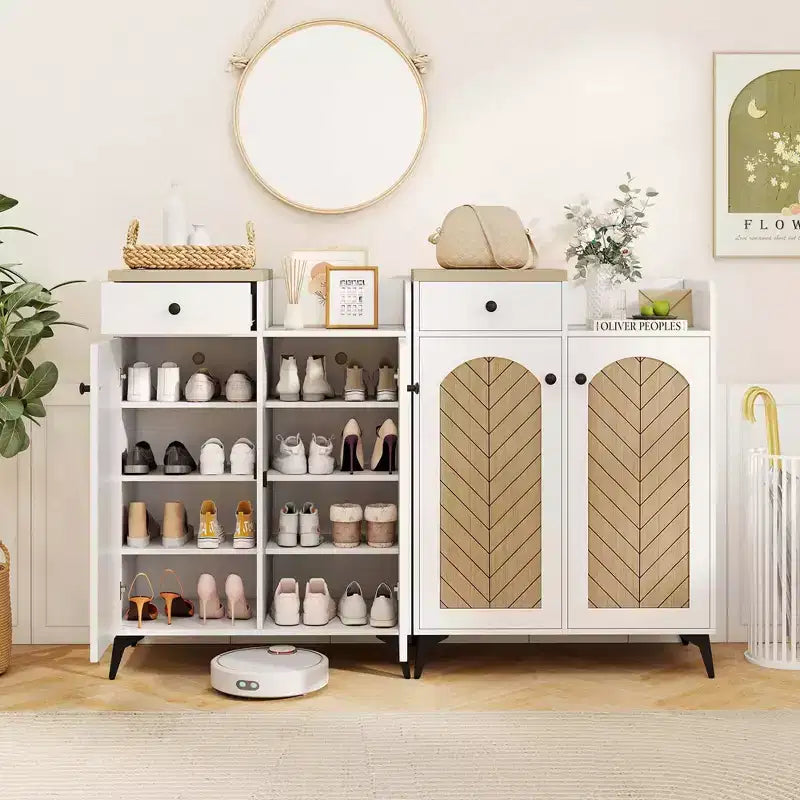 Costway Scarpiera a 6 Ripiani con Cassetto 6 Ripiani Rimovibili Fori di Ventilazione Gambe in Metallo