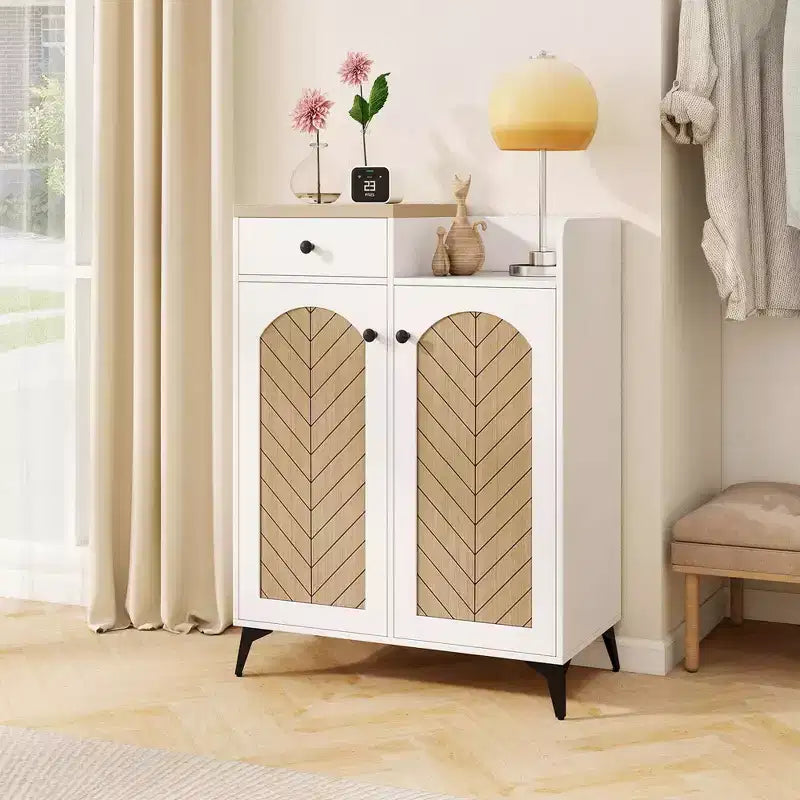 Costway Scarpiera a 6 Ripiani con Cassetto 6 Ripiani Rimovibili Fori di Ventilazione Gambe in Metallo