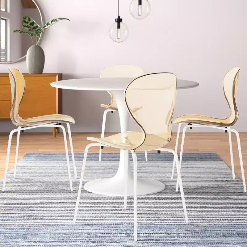 LeisureMod Bristol Set Sala da Pranzo 5 Pezzi Tavolo Rotondo, 4 Sedie da Pranzo in Plastica Gambe Bianche