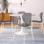 LeisureMod Bristol Set Sala da Pranzo 5 Pezzi Tavolo Rotondo, 4 Sedie da Pranzo in Plastica Gambe Bianche