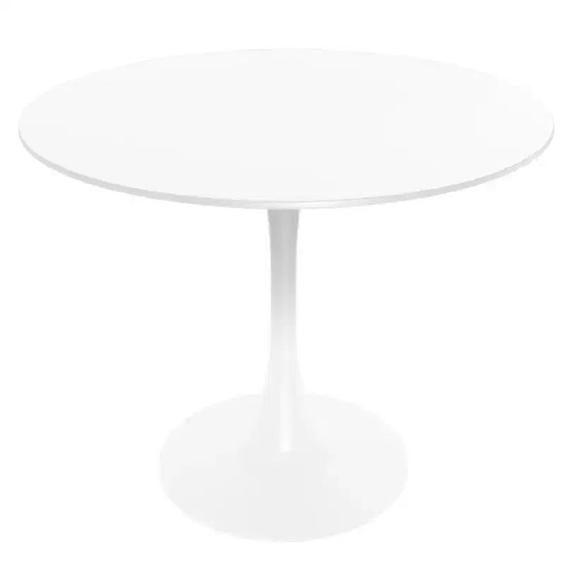 LeisureMod Bristol Set Sala da Pranzo 5 Pezzi Tavolo Rotondo, 4 Sedie da Pranzo in Plastica Gambe Bianche