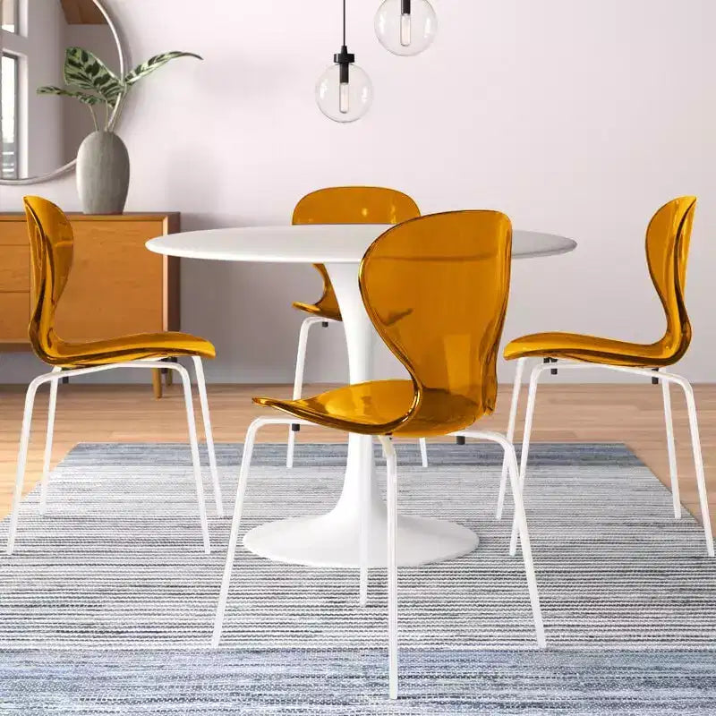 LeisureMod Bristol Set Sala da Pranzo 5 Pezzi Tavolo Rotondo, 4 Sedie da Pranzo in Plastica Gambe Bianche